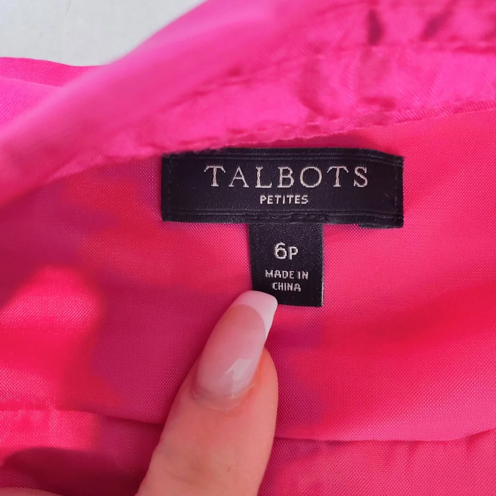 Talbots 100% silk sheath dress 6P Textured Fuschia Hot Pink Taffeta Shirt Dress - Picture 11 of 16